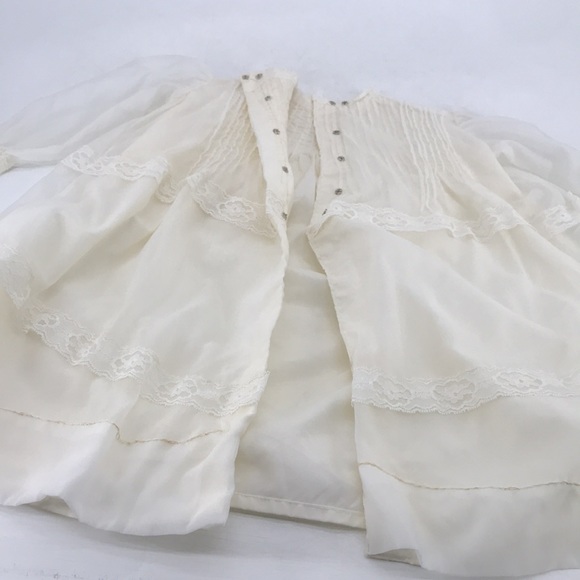 Vintage 70’s Chiffon Lace Christening Gown Wedding Dress Bonnet Booties Set - Picture 9 of 16